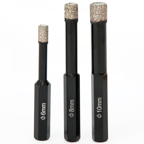 Diamant-Trockenbohrer mit Sechskant-Aufnahme für Keramik, Feinsteinzeug, Fliesen, 3er Set